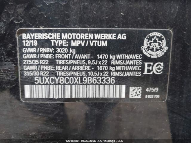 5UXCY8C0XL9B63336 2020 BMW