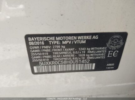 5UXKR0C58H0U51452 2017 BMW