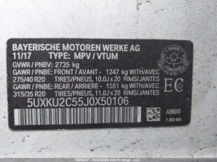 5UXKU2C55J0X50106 2018 BMW