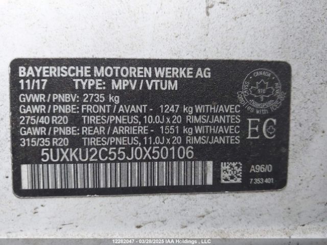 5UXKU2C55J0X50106 2018 BMW