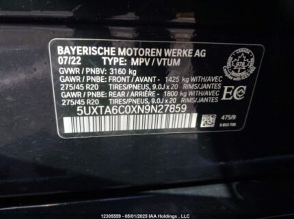 5UXTA6C0XN9N27859 2022 BMW