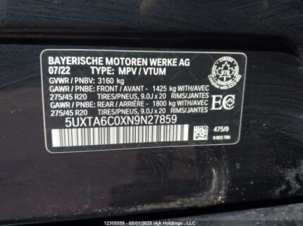 5UXTA6C0XN9N27859 2022 BMW
