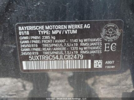 5UXTR9C54JLC82479 2018 BMW