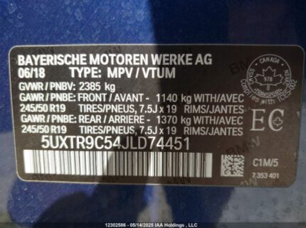 5UXTR9C54JLD74451 2018 BMW