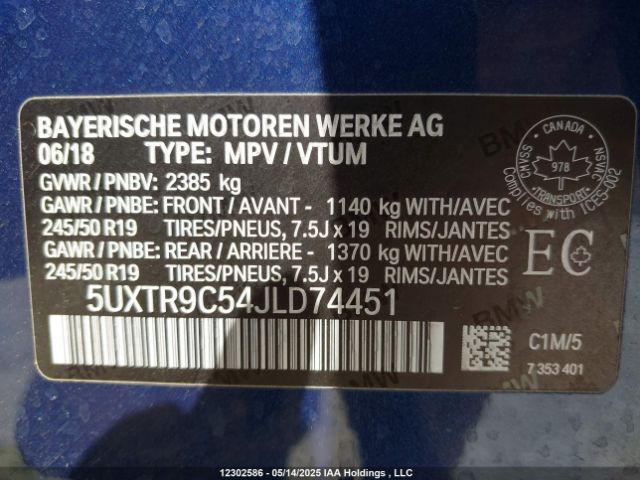 5UXTR9C54JLD74451 2018 BMW