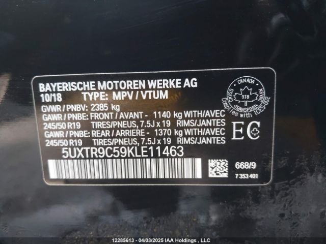 5UXTR9C59KLE11463 2019 BMW