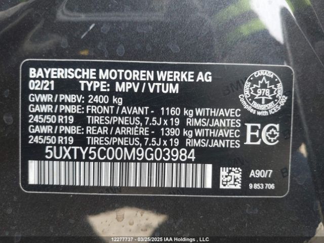 5UXTY5C00M9G03984 2021 BMW