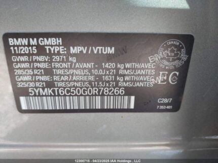 5YMKT6C50G0R78266 2016 BMW