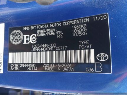 JTNKHMBX0M1105717 2021 TOYOTA