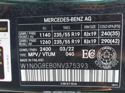W1N0G8EB0NV375393 2022 MERCEDES-BENZ