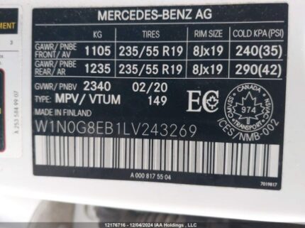 W1N0G8EB1LV243269 2020 MERCEDES-BENZ