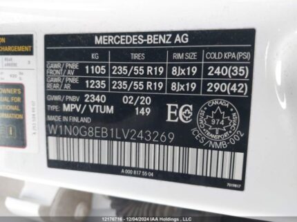 W1N0G8EB1LV243269 2020 MERCEDES-BENZ