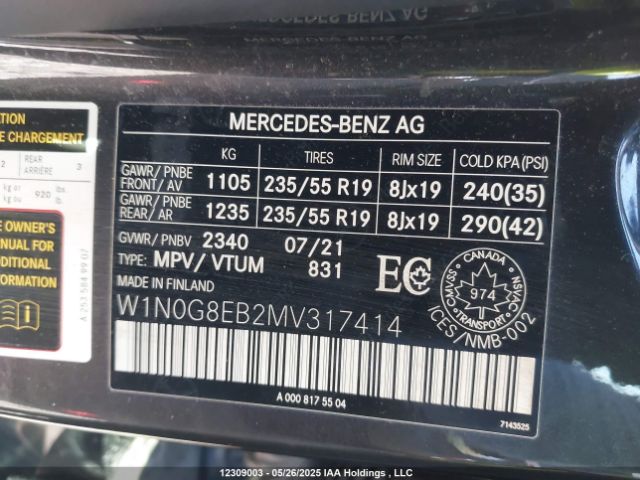 W1N0G8EB2MV317414 2021 MERCEDES-BENZ