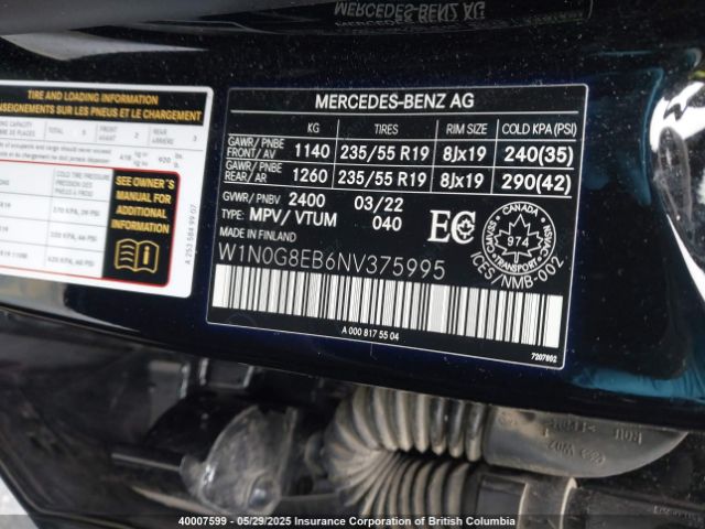 W1N0G8EB6NV375995 2022 MERCEDES-BENZ