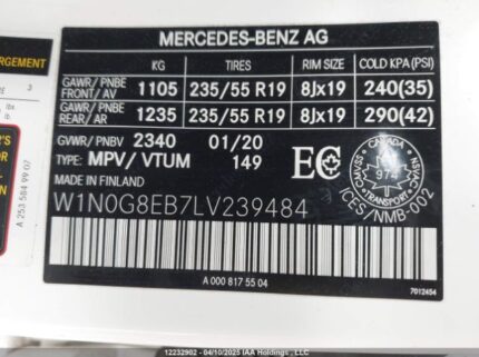 W1N0G8EB7LV239484 2020 MERCEDES-BENZ