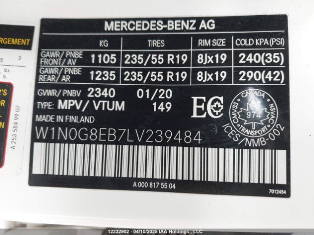 W1N0G8EB7LV239484 2020 MERCEDES-BENZ