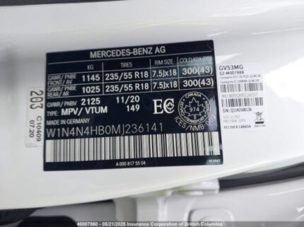 W1N4N4HB0MJ236141 2021 MERCEDES-BENZ