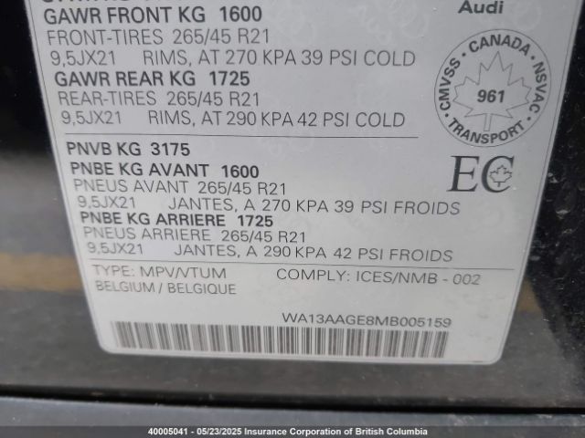 WA13AAGE8MB005159 2021 AUDI