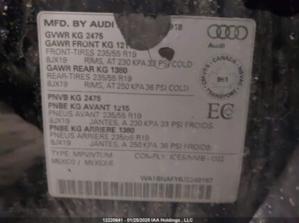 WA1BNAFY6J2248167 2018 AUDI