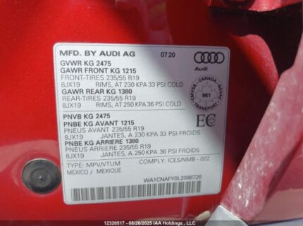 WA1CNAFY0L2098726 2020 AUDI