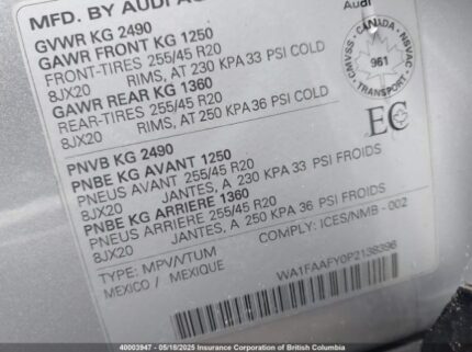 WA1FAAFY0P2138396 2023 AUDI