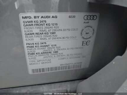 WA1FNAFY1L2078059 2020 AUDI