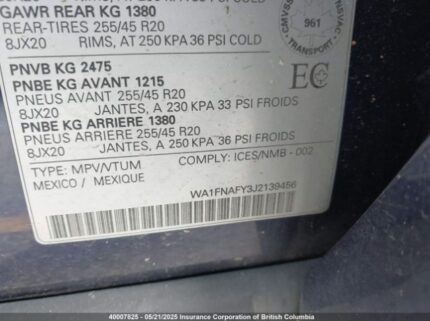 WA1FNAFY3J2139456 2018 AUDI