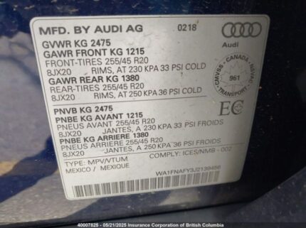 WA1FNAFY3J2139456 2018 AUDI