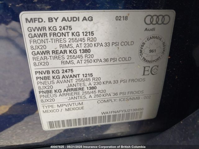 WA1FNAFY3J2139456 2018 AUDI