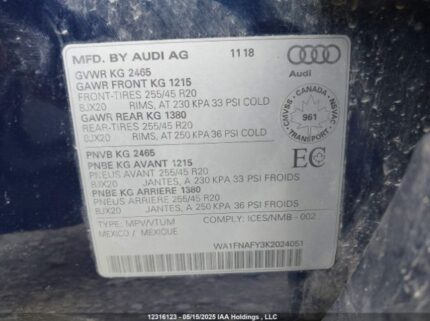 WA1FNAFY3K2024051 2019 AUDI