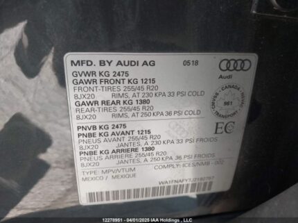 WA1FNAFY7J2192757 2018 AUDI