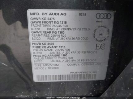 WA1FNAFY8J2141901 2018 AUDI