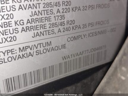 WA1VAAF77JD046975 2018 AUDI