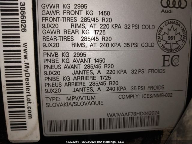 WA1VAAF78HD042024 2017 AUDI