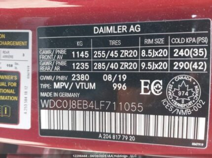 WDC0J8EB4LF711055 2020 MERCEDES-BENZ