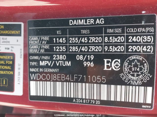WDC0J8EB4LF711055 2020 MERCEDES-BENZ