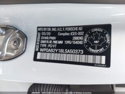 WP0AB2Y18LSA50373 2020 PORSCHE