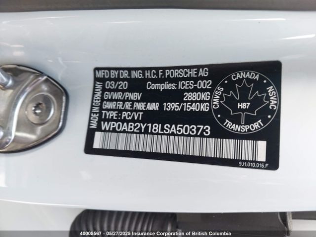 WP0AB2Y18LSA50373 2020 PORSCHE