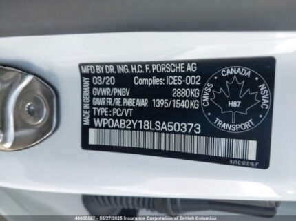 WP0AB2Y18LSA50373 2020 PORSCHE