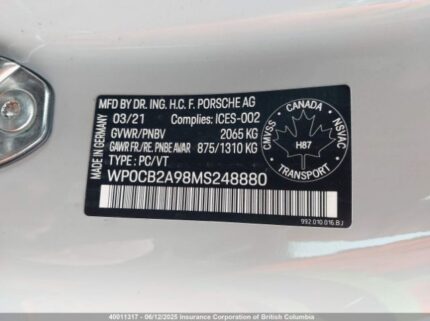 WP0CB2A98MS248880 2021 PORSCHE