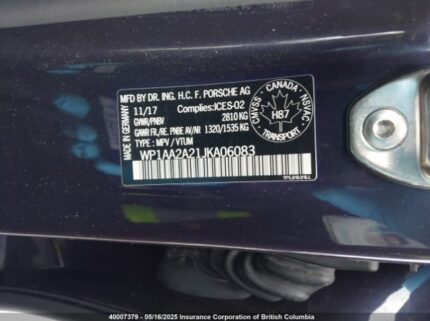 WP1AA2A21JKA06083 2018 PORSCHE