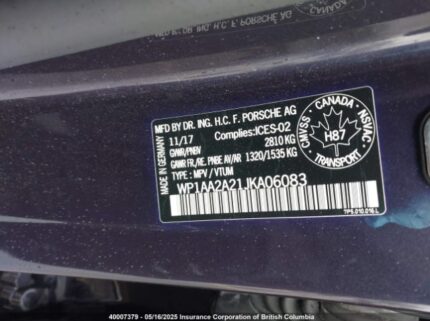 WP1AA2A21JKA06083 2018 PORSCHE