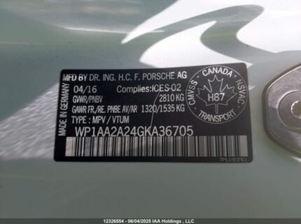 WP1AA2A24GKA36705 2016 PORSCHE