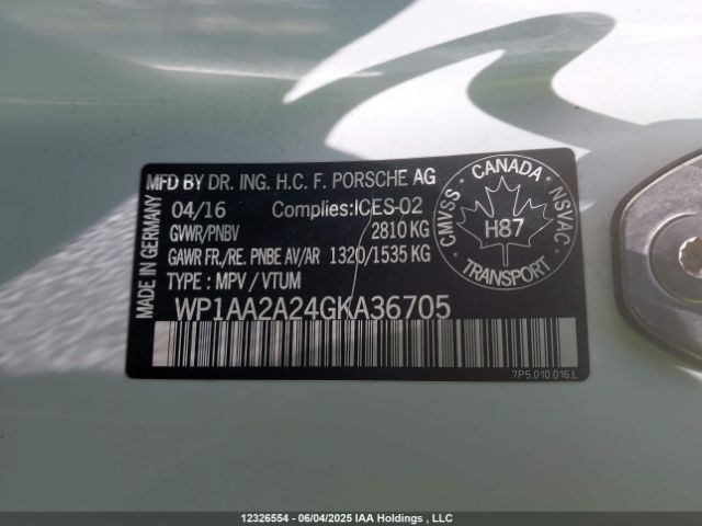 WP1AA2A24GKA36705 2016 PORSCHE