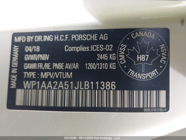WP1AA2A51JLB11386 2018 PORSCHE