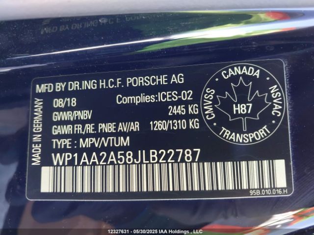 WP1AA2A58JLB22787 2018 PORSCHE