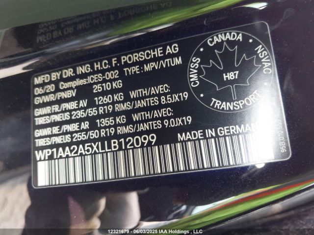 WP1AA2A5XLLB12099 2020 PORSCHE