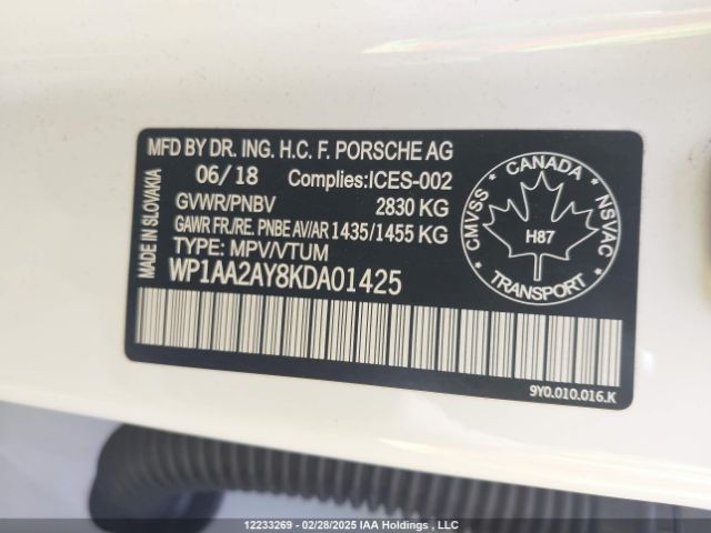 WP1AA2AY8KDA01425 2019 PORSCHE