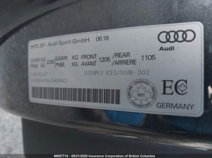 WUARWAF55JA904942 2018 AUDI