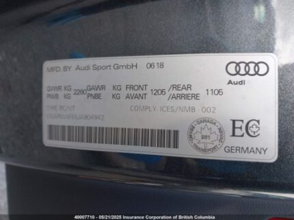 WUARWAF55JA904942 2018 AUDI